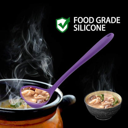 uxcell Silicone Soup Ladle Spoon 8.5 Inch Heat Resistant to 450°F One Piece Design Restaurant Kitchen Cooking Utensil for Serving Soup Purple