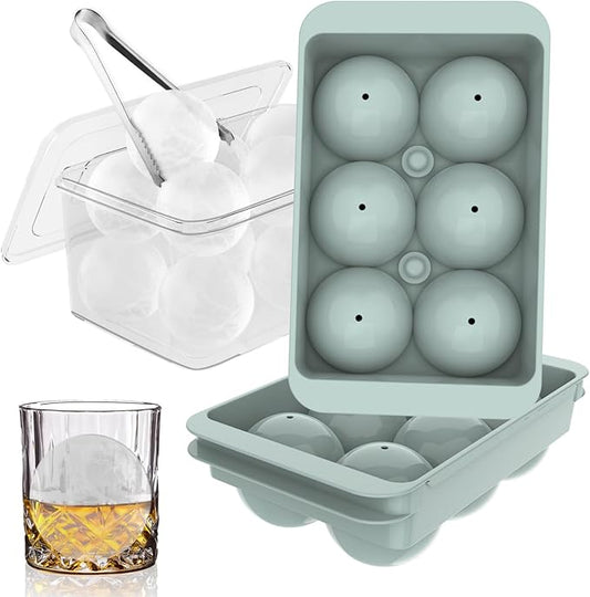 WIBIMEN Large Ice Cube Molds, Big Round Whiskey Ice Cube Trays for Freezer, Easy to Fill & Release, Whiskey Bourbon Cocktail(2.5In*6 Balls- Blue/2 Pack) by WIBIMEN
