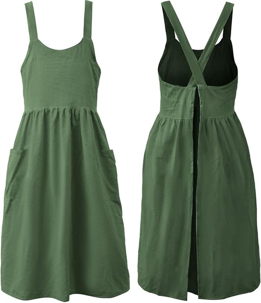 Uaussi Cotton Linen Apron Cross Back Work Apron for Women with Pockets Pinafore Dress X Cross Halter Apron for Chef Gardening by Uaussi