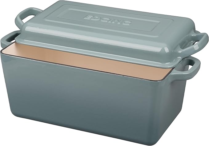 EDGING CASTING Enameled Cast Iron Dutch Oven, Oblong Bread Oven for Sourdough Bread Baking, Baking Pan, Dual Handles, Oven Safe, 4 Quart, Seasalt
