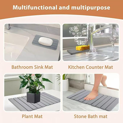 2 PCS Large Stone Dish Drying Mat for Kitchen Counter with Water Absorbing Sink Tray,24x16 Inch Foldable Diatomaceous Earth Dish Mat & 8x4 Inch Stone Coasters Tray,Super Absorbent Quick Dry - Image 7