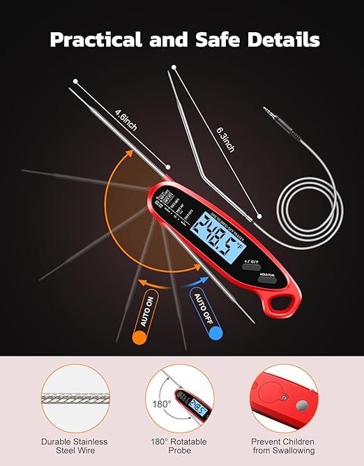 Instant Read Meat Thermometer Digital with Dual Probe, Food Thermometer for Cooking & Grilling, Large Backlit & Calibration, for Kitchen/Oven/Grill/Smoker/BBQ/Candy/Oil/Fry, Gifts for Mom & Dad - Image 4