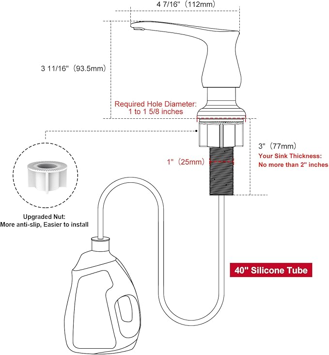 GAGALIFE Kitchen Sink Soap Dispenser Chrome, Under Sink Soap Dispenser with 40" Silicone Extension Tube Kit,Say Goodbye to Frequent Refills - Image 2