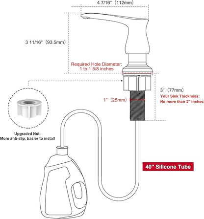 GAGALIFE Kitchen Sink Soap Dispenser Brushed Nickel, Under Sink Soap Dispenser with 40" Silicone Extension Tube Kit,Say Goodbye to Frequent Refills - Image 2
