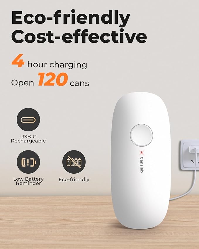 Canslab Ultrablde SE - USB Rechargeable Electric Can Opener for Kitchen for Seniors with Arthritis- Cordless Battery Powered Automatic, Side Cut, Smooth Edge, Handsfree, for Small or Large Cans, White - Image 2