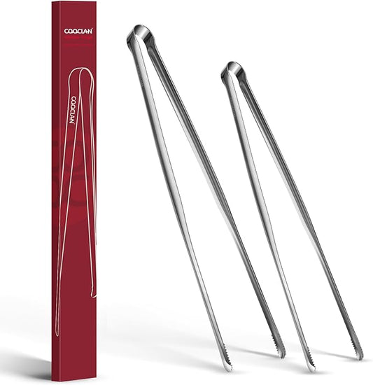 Precision Serrated Non-Slip Tips Cooking Tongs 2 Set (11.5" & 13.5"), 18/8 Stainless Steel Metal Tong, Light but Durable, Easily Control Kitchen Tweezer Tongs for Frying, Plating, BBQ by COOCLAN