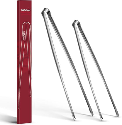 Precision Serrated Non-Slip Tips Cooking Tongs 2 Set (9.5" & 11.5"), One-Piece 18/8 Stainless Steel Metal Tongs, Easily Control Kitchen Tweezer, Multi-Purpose Korean Tong by COOCLAN