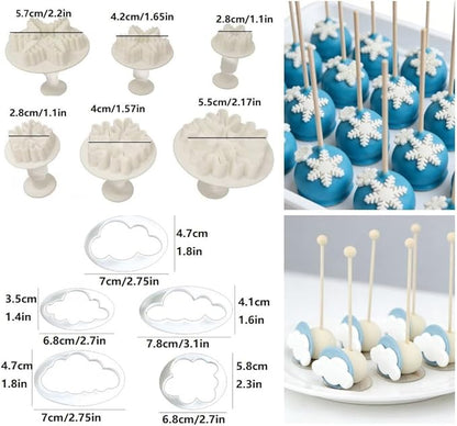Flower Cookie Cutters,Cake Tools 44 Pcs Snowflake Cookie Cutter Cloud Fondant Cake Plunger Sugarcraft Flowers Leaf Butterfly Heart Shape Decorating Mold DIY Icing Plunger Cutters
