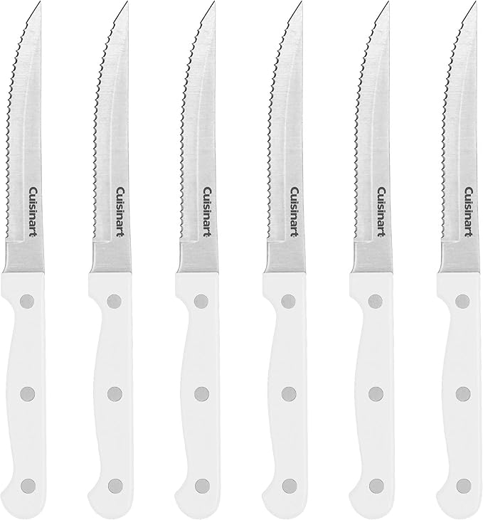 Cusinart Knife Set, 6pc Steak Knife Set with Steel Blades for Precise Cutting, Lightweight, Stainless Steel & Durable, C77TR-6PSKW, White by Cuisinart