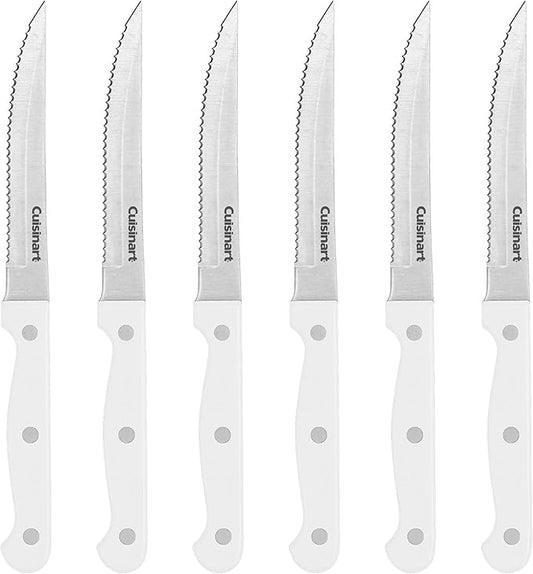 Cusinart Knife Set, 6pc Steak Knife Set with Steel Blades for Precise Cutting, Lightweight, Stainless Steel & Durable, C77TR-6PSKW, White by Cuisinart