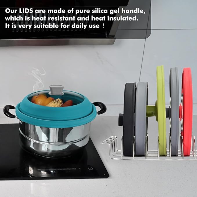 Microwave Splatter Cover Glass Cover Splatter Guard Lid with Collapsible Silicone for Food Cover Plate Cover 11.8 inch Blue - Image 6