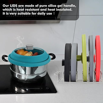 Microwave Splatter Cover Glass Cover Splatter Guard Lid with Collapsible Silicone for Food Cover Plate Cover 11.8 inch Blue - Image 6