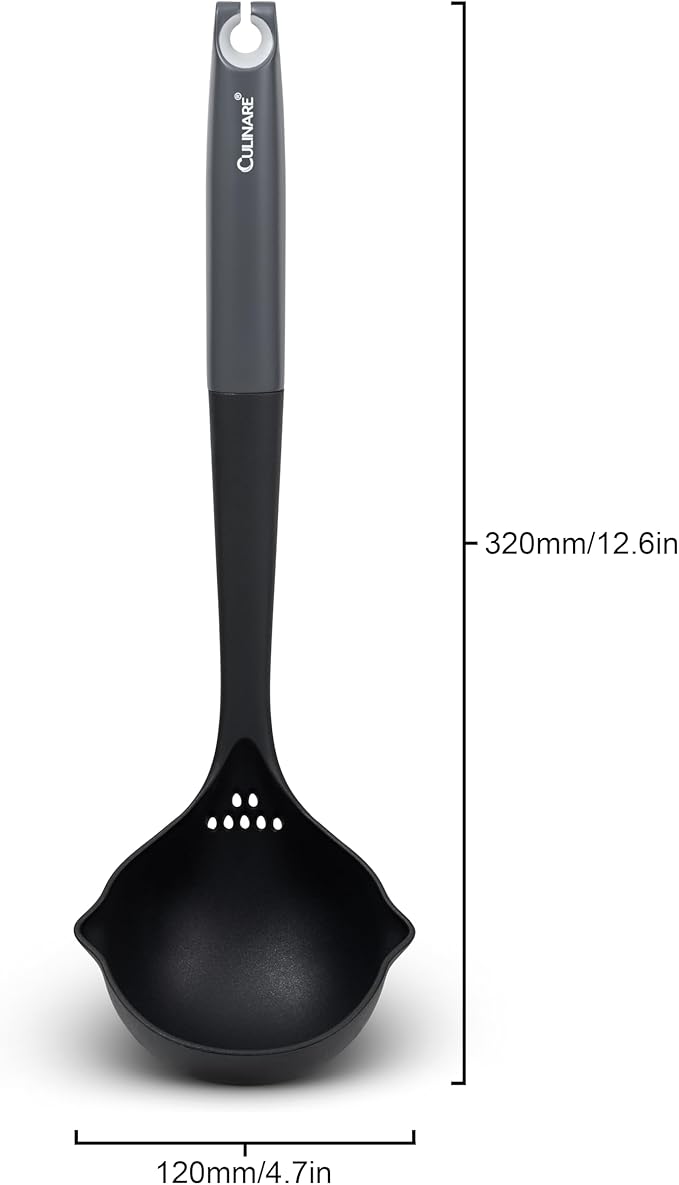 Culinare Soup Ladle with Dual Pouring Spouts & Herb Stripper – Heat-Resistant, Non-Stick Safe Serving Spoon for Soups, Stews & Sauces – Ergonomic Handle, Dishwasher Safe, Easy Storage