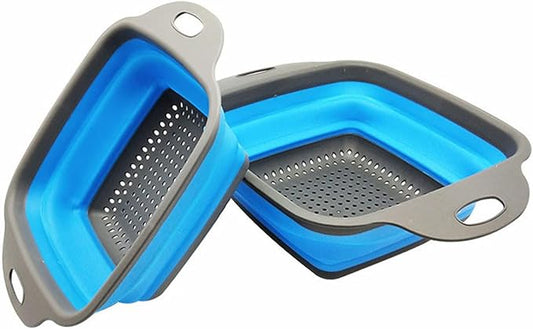 2 PCS Collapsible Colander, Collapsible Strainers for Kitchen, 11.5 inch Silicone Strainer and 9.5 inch Silicone Colander for Draining Vegetable fruit, Kitchen Food Strainer, Blue (Blue) by DQZSY