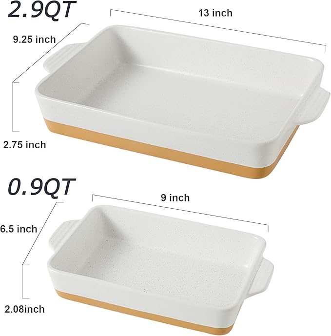 Ceramic Baking Casserole Dish with Handles, Large 9x13 inch Pan and Middle Baking Pan - Porcelain Serving Bakeware Set (Farmhouse White) - Image 3