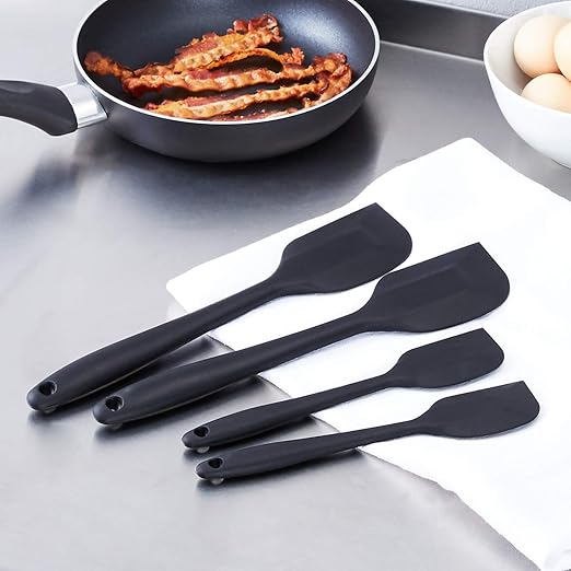 Amazon Basics Non-Stick Heat Resistant Silicone Spatula Set, Dishwasher Safe, BPA Free, Food Grade, 2 Small & 2 Large, Black, Pack of 4 - Image 5