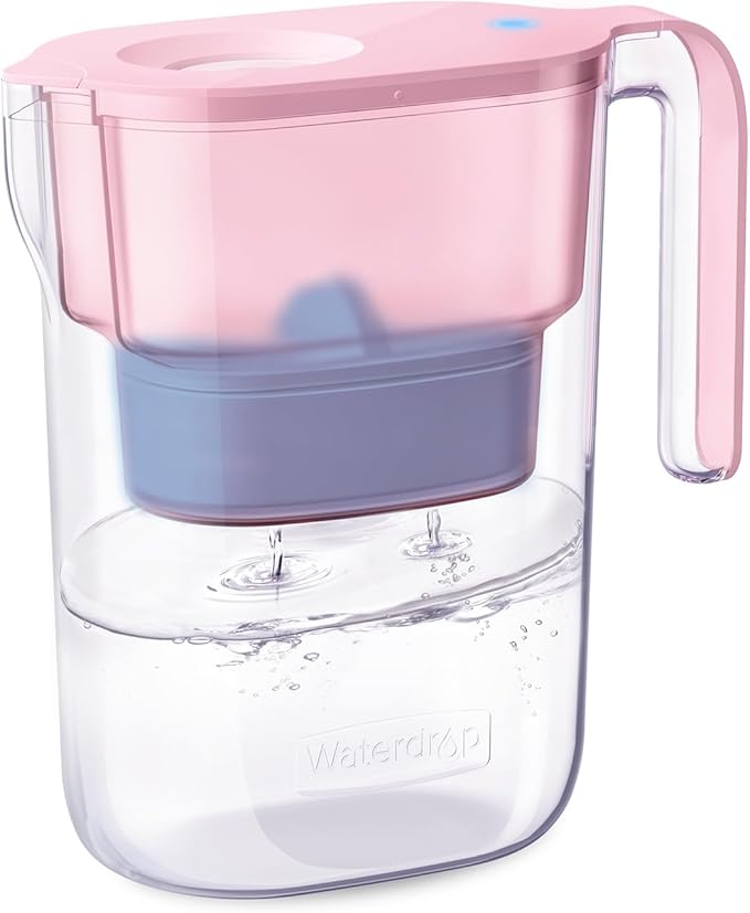 Waterdrop PT-05P-A Alkaline Water Filter Pitcher, 7-Cup, Mineralized Alkaline Water, Healthy, Clean & Toxin-Free, Up to 100 Gallons, Up to pH 9.5, BPA-Free, for Fridge, Countertop & Gift, Pink by Waterdrop