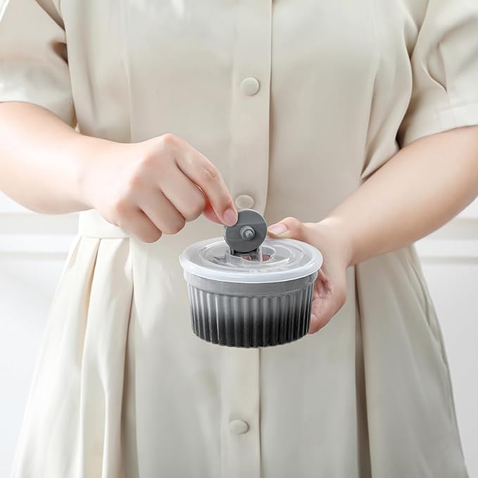 vancasso 6 oz Ramekins with Lid, Porcelain Creme Brulee Souffle Dishes,Set of 6, Grey Pudding Custard Cups Ramiken for Baking, Dishwasher and Oven Safe - Image 7