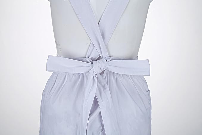 Hyzrz Retro Adjustable Ruffle Aprons with Pockets for Women Girls Vintage Cross Back Pinafore Dress Maid Costume Apron