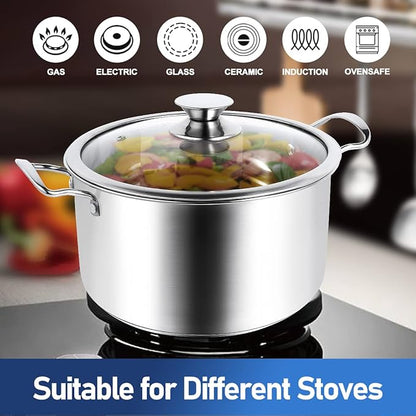 Aufranc 10-Piece Pots and Pans Set, Stainless Steel Cookware Set- Includes Ergonomic Handle Saucepans, Skillets, Dutch Oven, Stockpot, Steamer & More - Premium Pots and Pans for Home Chefs - Image 4