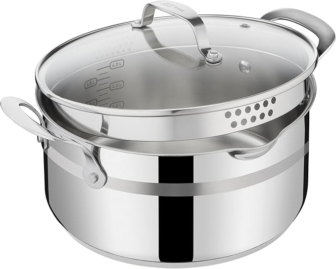 Jamie Oliver by T-fal Cook Smart 10-Piece Cookware Set, Uncoated Stainless Steel, Robust, Fast Heating, Even Cooking, Riveted Handle, Induction safe, Oven and dishwasher safe - Image 4