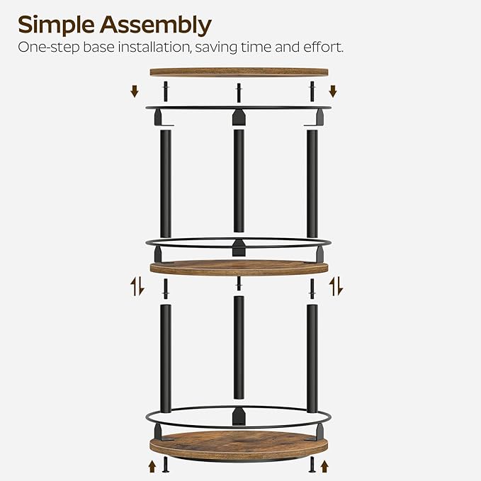 YATINEY 3-Tier Lazy Susan Organizer, Rotating Spice Rack, Spinning Organizer, Industrial Turntable Spice Rack Organizer for Cabinet, Kitchen Countertop, Pantry, Rustic Brown and Black SR23BR - Image 5