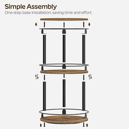 YATINEY 3-Tier Lazy Susan Organizer, Rotating Spice Rack, Spinning Organizer, Industrial Turntable Spice Rack Organizer for Cabinet, Kitchen Countertop, Pantry, Rustic Brown and Black SR23BR - Image 5