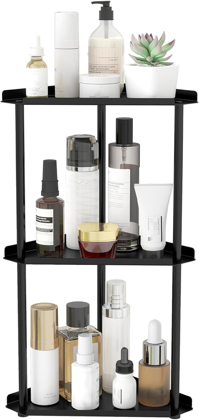 Jesginboo 3 Tier Bathroom Counter Organizer, Vanity Organizer Corner Shelf, Skincare, Makeup Countertop Organizers, Kitchen, Bathroom Counter Storage, Black by Jesginboo