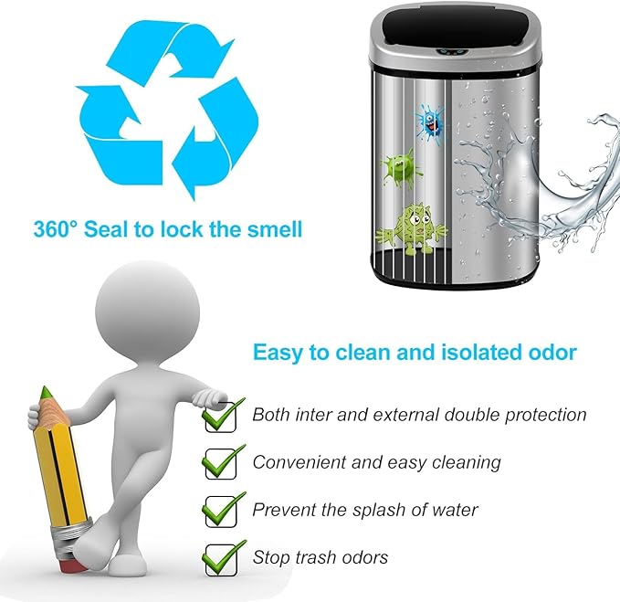 Bigacc Kitchen Trash Can | Stainless Steel 13 Gallon Trash Can | 50L Touch Free Garbage Can with Lid | Electronic Sensor High Capacity Trash Bin for Bathroom Kitchen Office, Silver - Image 5