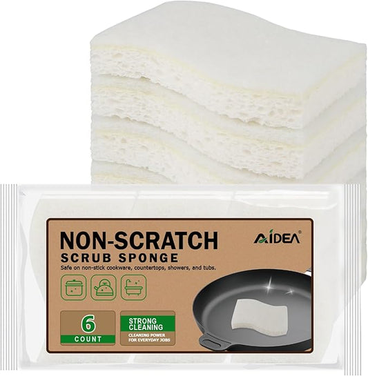 AIDEA Non-Scratch Scrub Sponge-6Count, Sponges Kitchen, Natural Sponge for Non-Stick Cookware, Cellulose Sponges for Dishes, Cleaning Power for Kitchen, Bathroom, Household by AIDEAHOME