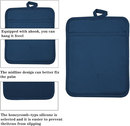 Oven Pot Holder with Pocket Cotton Heat Resistant Coaster Potholder Kitchen Hot Pad Oven Mitts for Cooking and Baking Square 7"x9" (Blue, Silicone) - Image 3