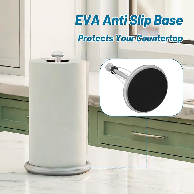 VEHHE Simply Tear Paper Towel Holder Countertop with EVA Non-Slip Pad, Damping Function Paper Towel Stand with Weighted Base for Bathroom and Kitchen (Silver) - Image 6