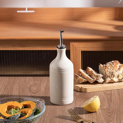 Sweejar Ceramic Olive Oil Dispenser Bottle, Opaque Oil Cruet Protects to Reduce Oxidation, Suitable for Storage Vinegar, Coffee Syrups & Other Liquids, Pack of 1, 15.5 Fl Oz(Beige) - Image 4