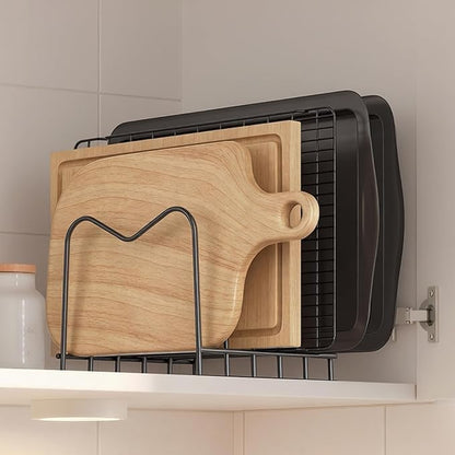 ORDORA Cutting Board Holder Stand Rack Organizer for Cabinet, 5mm Wire Storage Rack for Countertop, Baking Cookie Sheet Pan Organizer inside Cabinet, Chopping Board Holder for Pots, Lids and Skillets - Image 9