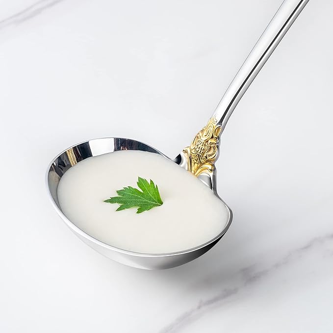 KEAWELL Luxury Gravy Ladle, 18/10 Stainless Steel, Gold Accent, Small Gravy Spoon for Home. Solid and Sturdy, Dishwasher Safe… (2)