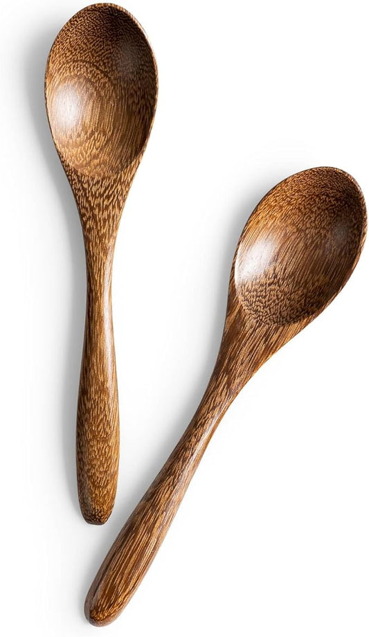 2 PCS Small Wooden Spoons, 5.8 Inch Honey Spoons for Tea, Padauk Wooden Honey Teaspoon for Coffee, Little Tiny Wood Spoons, Bamboo Table Spoon for stirring, Wooden Spoons for Utensils Set by HEFILD