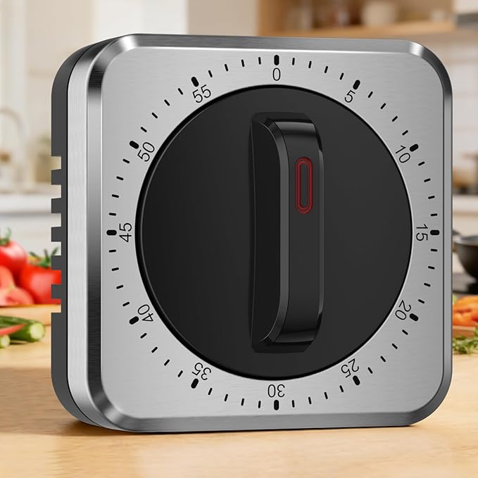Mechanical Kitchen Timer with Magnet: Wind Up Cooking Timer Clock with Loud Alarm, Kitchen Timers for Cooking, No Battery Manual Food Timer for Baking, BBQ, Seniors & Daily Reminders by Unknown