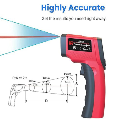 DEASOMIYE Infrared Thermometer Gun, -58℉～1022℉ Laser Thermometer Temperature Gun, Non Contact IR Temp Gun with Adjustable Emissivity for Cooking,BBQ,Fridge,Grill,Pizza Oven,HVAC,Engine(Not for Human)
