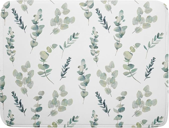 Eucalyptus Leaf Dish Drying Mat for Kitchen Counter Spring Summer Seasonal Microfiber Absorbent Dish Draining Reusable Washable Foldable Extra Large 18"x24" by Unknown