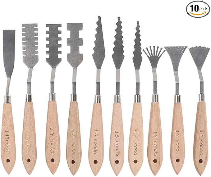 CONDA Palette Knife Set -10Pcs Stainless Steel Spatula Pallet Knife Painting Tools Metal Knives Wood Handle with Different Shapes and Sizes by CONDA