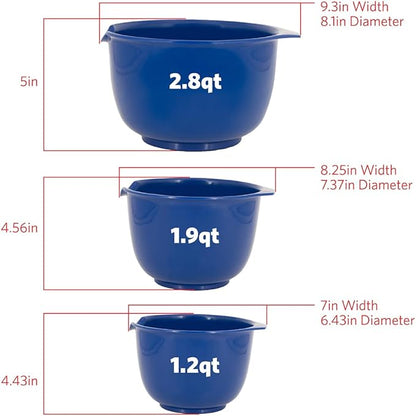 Glad Mixing Bowls with Pour Spout, Set of 3 Nesting Design Saves Space Non-Slip, BPA Free, Dishwasher Safe Plastic Kitchen Cooking and Baking Supplies, Blue - Image 3