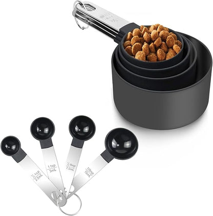 Plastic Measuring Cup & Spoon Set – 8-Piece with Stainless Steel Handles, Stackable, for Baking & Cooking by Unknown
