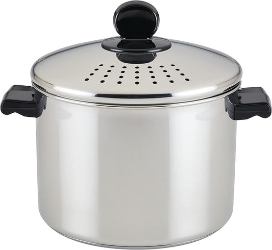 Farberware 70755 Classic Series Stainless Steel 8-Quart Covered Straining Stockpot with Lid, Stainless Steel Pot with Lid, Silver by Farberware
