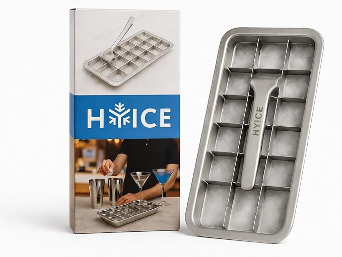 Stainless Steel Ice Cube Trays with Easy Release Handle – 18-Cube Metal Ice Tray, Non-Toxic, Dishwasher Safe | HYICE®
