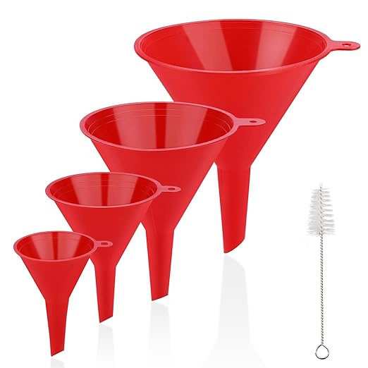 4 PCS Plastic Kitchen Funnel Set with Clean Brush, Food Grade Funnel for Kitchen Use Filling Bottles, Liquid, Protein Powder, Multifunctional Funnels for Cooking, Lab and Automotive Use by Unknown