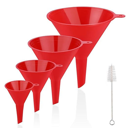 4 PCS Plastic Kitchen Funnel Set with Clean Brush, Food Grade Funnel for Kitchen Use Filling Bottles, Liquid, Protein Powder, Multifunctional Funnels for Cooking, Lab and Automotive Use by Unknown