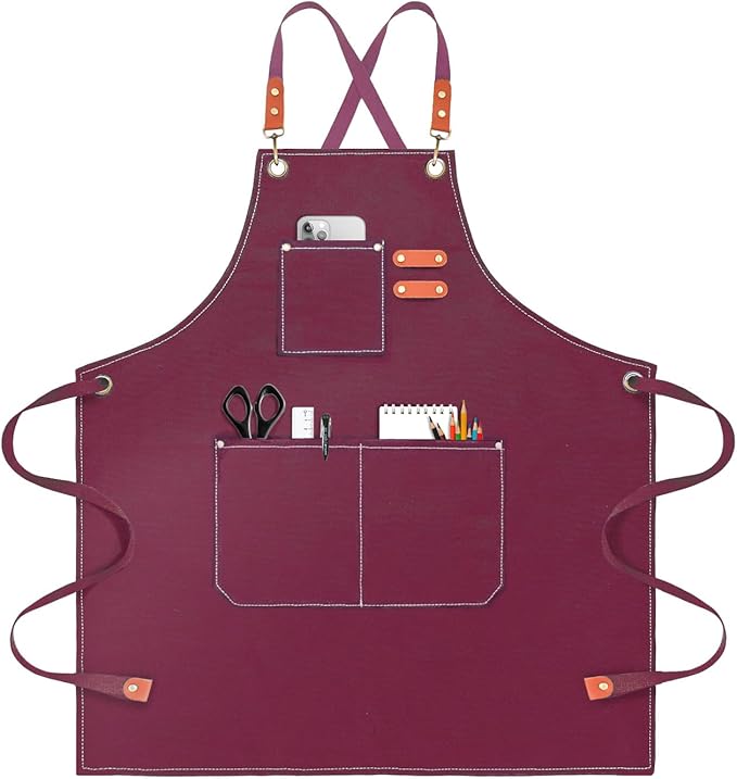 OUNLEN Chef Apron for Men Women Canvas Aprons with 3 Pockets Cross Back Resistant Work Apron for Cooking by OUNLENAPRON