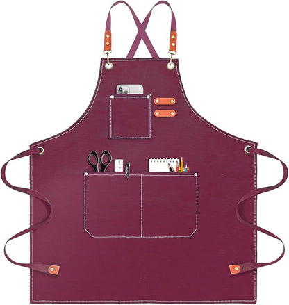 OUNLEN Chef Apron for Men Women Canvas Aprons with 3 Pockets Cross Back Resistant Work Apron for Cooking by OUNLENAPRON