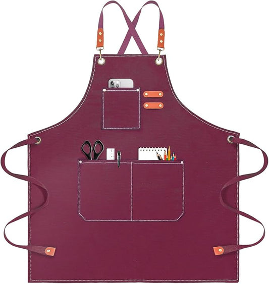 OUNLEN Chef Apron for Men Women Canvas Aprons with 3 Pockets Cross Back Resistant Work Apron for Cooking by OUNLENAPRON