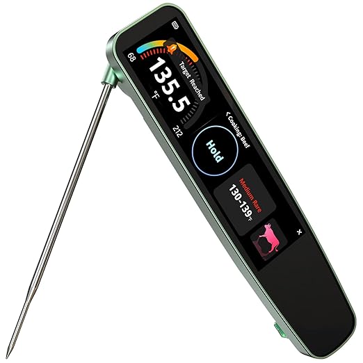 AWLKIM Digital Kitchen Thermometer for Cooking, 0.5-Second Instant Read Meat Thermometer, 3.8" Touchscreen, IP67 Waterproof Food Probe for BBQ, Grill, Candy, Oil, Baking | ±0.5°F, USB-C Rechargeable by AWKLIM